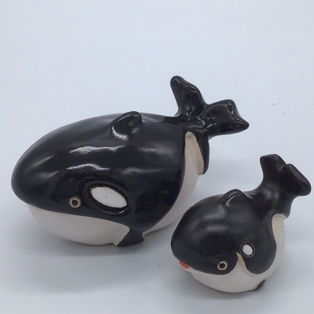 ARTESANIA RINCONADA CLAY POTTERY MOM & BABY ORCA WHALE RETIRED SIGNED...